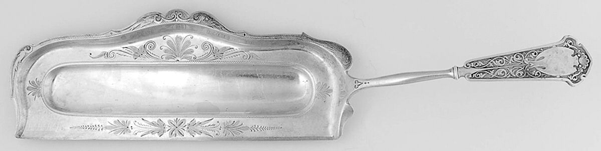 Arabesque (Sterling, 1870, No Monograms) Large Bright Cut Crumber Knife by John R Wendt-1