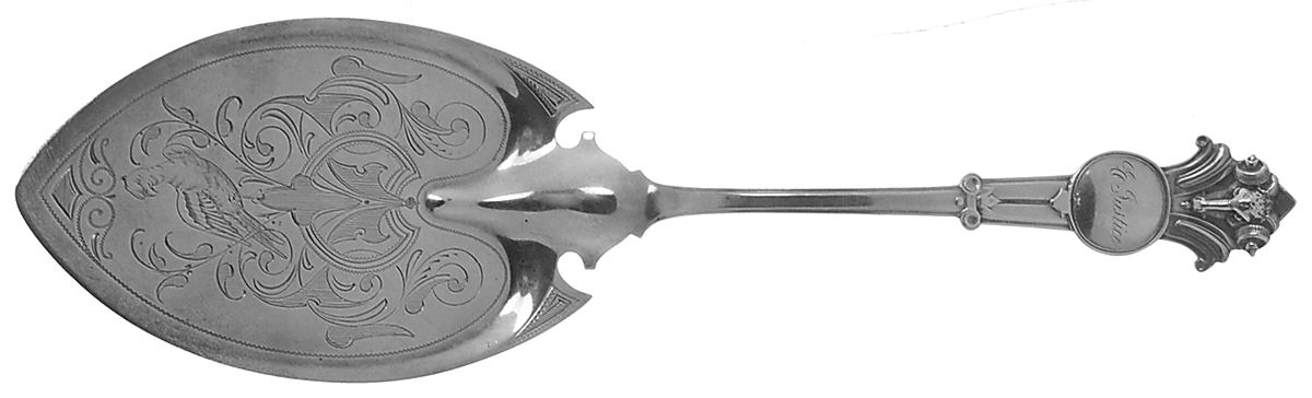 Ram's Head (Sterling, 1865) Large Solid Bright Cut Pie Knife by John R Wendt-1