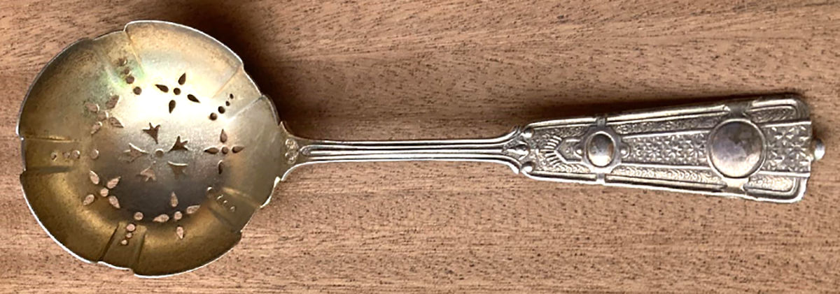Ribbon (Sterling, 1870, No Monograms) Sugar Shell Spoon by John R Wendt-1