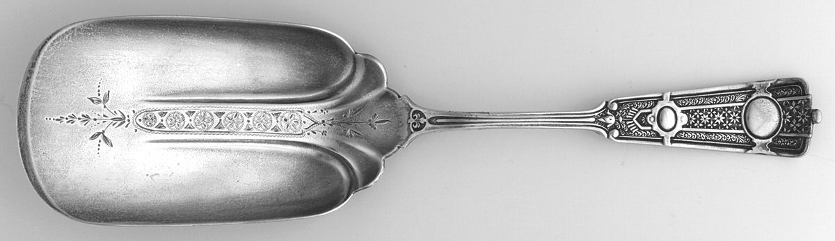 Ribbon (Sterling, 1870, No Monograms) Server-Ice Cream/Solid-Small Bright Cut by John R Wendt-1