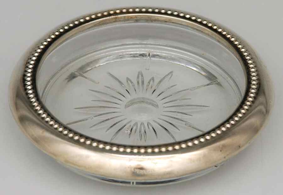 Silverplate Hollowware Crystal Coaster with Silverplate Rim by W & S Blackington Co-1