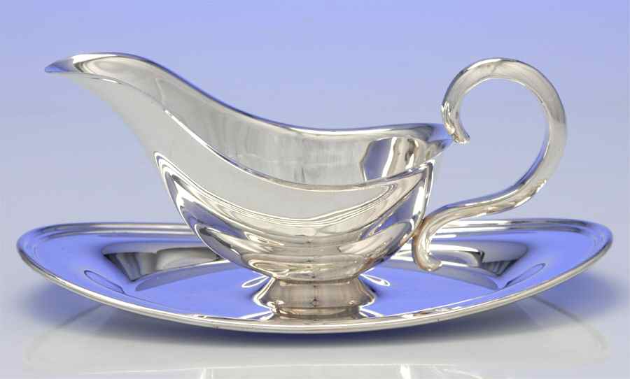 Silverplate Hollowware Plated Gravy Boat with Attached Underplate by W & S Blackington Co-1