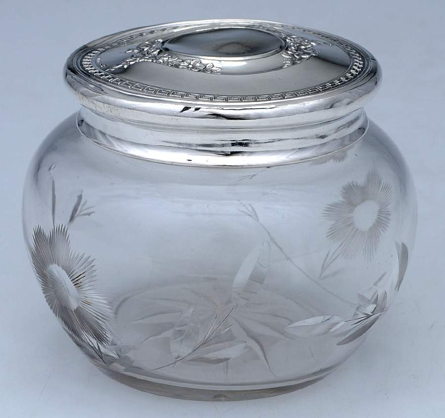 Sterling Hollowware Powder Jar, Crystal Bowl and Sterling Lid by Webster Co-1