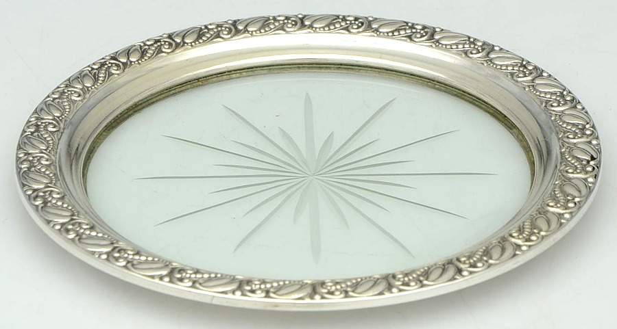 Sterling Hollowware Crystal Wine Coaster with Sterling Lip by Webster Co-1