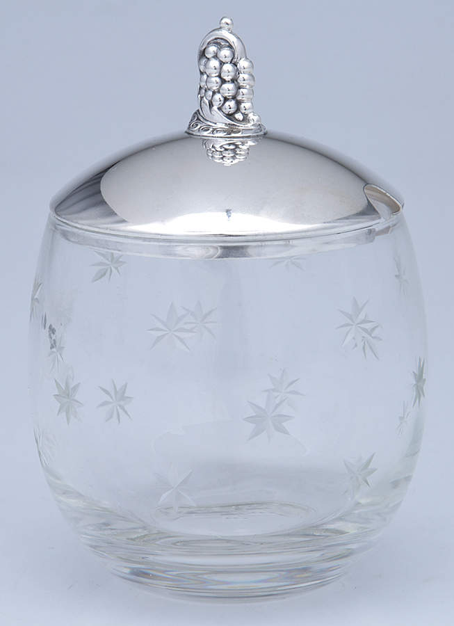 Sterling Hollowware Crystal Jam Jar & Silver Lid by Webster Co-1