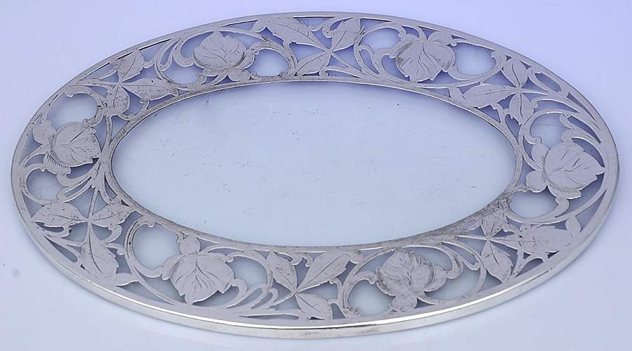 Sterling Hollowware Round Crystal Sterling Overlay Trivet by Webster Co-1