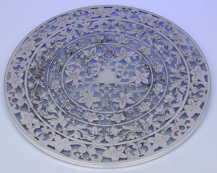 Sterling Hollowware Round Crystal Sterling Overlay Trivet by Webster Co-1