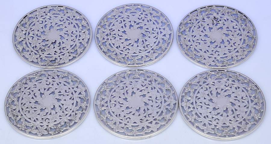 Sterling Hollowware Crystal Coaster with Sterling Overlay - Set of 6 by Webster Co-1