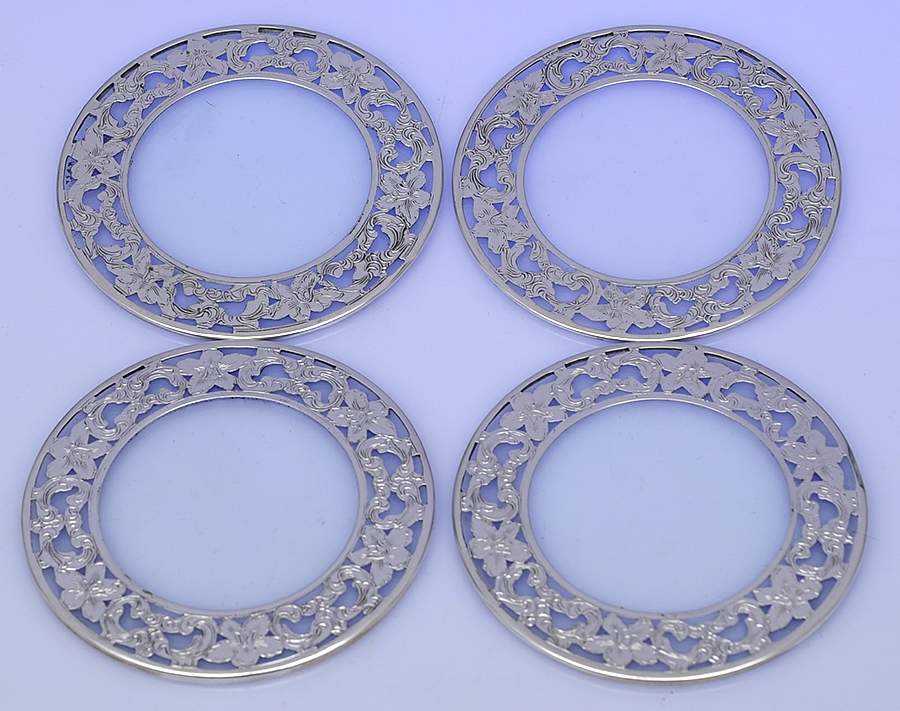 Sterling Hollowware Crystal Coaster with Sterling Overlay - Set of 4 by Webster Co-1
