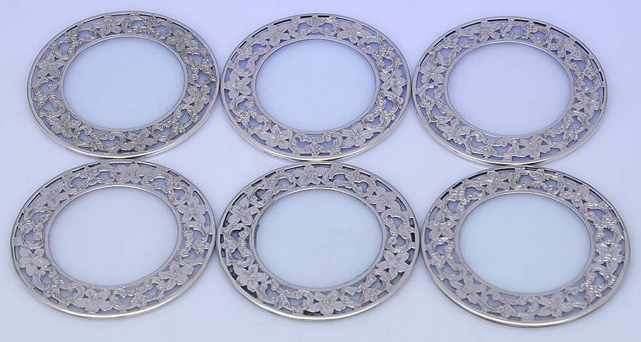 Sterling Hollowware Crystal Coaster with Sterling Overlay - Set of 6 by Webster Co-1