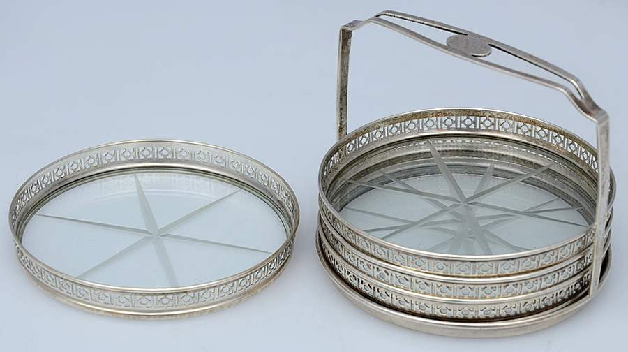 Sterling Hollowware Coaster - Set of 4 with Holder by Webster Co-1