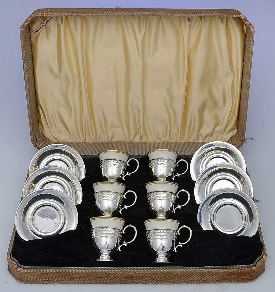 Sterling Hollowware Demitasse with Lenox Liner - Set of 6 in Case by Webster Co-1