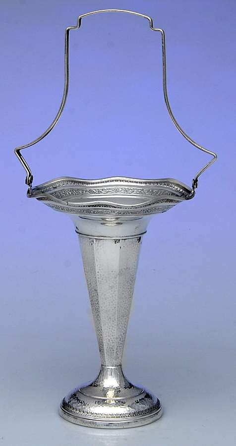 Sterling Hollowware Weighted Basket Vase with Handle by Webster Co-1
