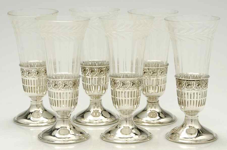 Sterling Hollowware Set/6 Sterling Base Champagne Flute,Crystal Insert by Webster Co-1