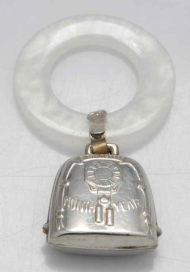 Sterling Hollowware Birth Record Teething Ring by Webster Co-1