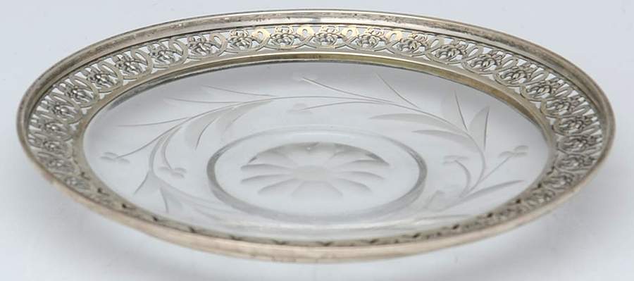 Sterling Hollowware Crystal Lemon Dish with Sterling Rim by Webster Co-1