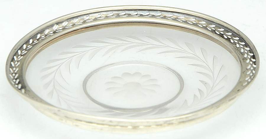 Sterling Hollowware Crystal Lemon Dish with Sterling Rim by Webster Co-1