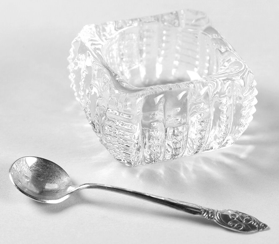 Enchanting Orchid (Sterling, 1950) Salt Spoon with Crystal Dip by Westmorland Silver-1