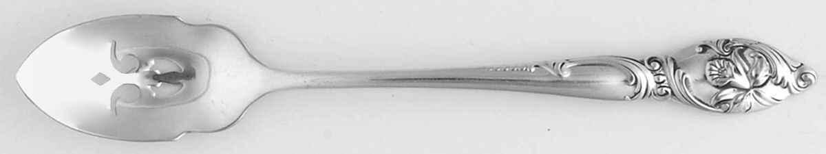 Enchanting Orchid (Sterling, 1950) Short Handled Olive Spoon with Pierced Bowl by Westmorland Silver-1