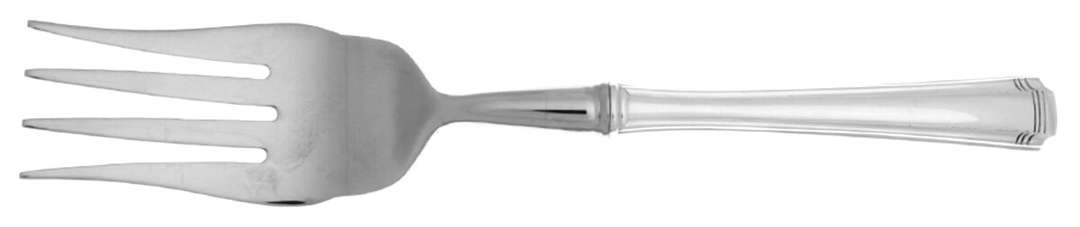 John & Priscilla (Sterling, 1940, No Monos) Cold Meat Fork Large, Stainless Tines HC by Westmorland Silver-1