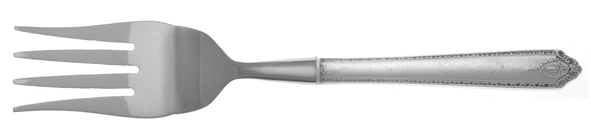 Lady Hilton (Sterling, 1940, No Monograms) Cold Meat Fork Large, Stainless Tines HC by Westmorland Silver-1