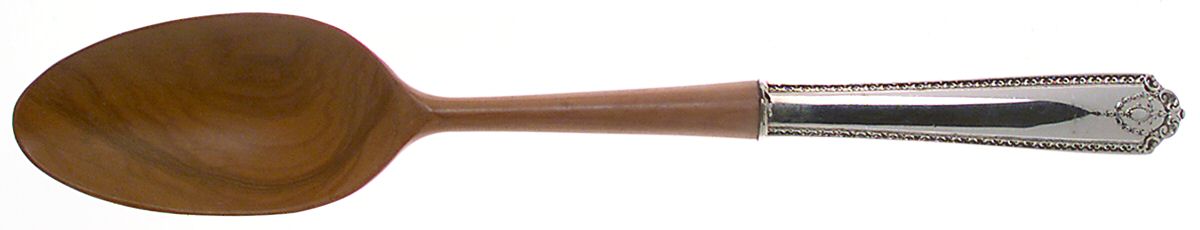 Lady Hilton (Sterling, 1940, No Monograms) Salad Serving Spoon with Wooden Bowl by Westmorland Silver-1