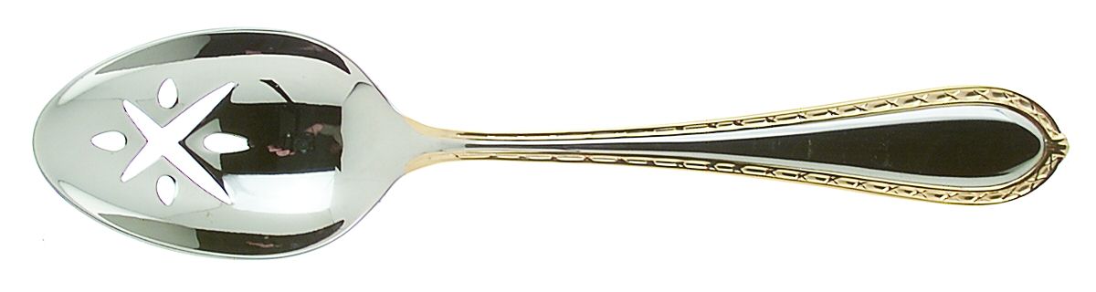 Powerscourt Gold (Stainless, Gold Accent) Pierced Tablespoon (Serving Spoon) by Waterford-1