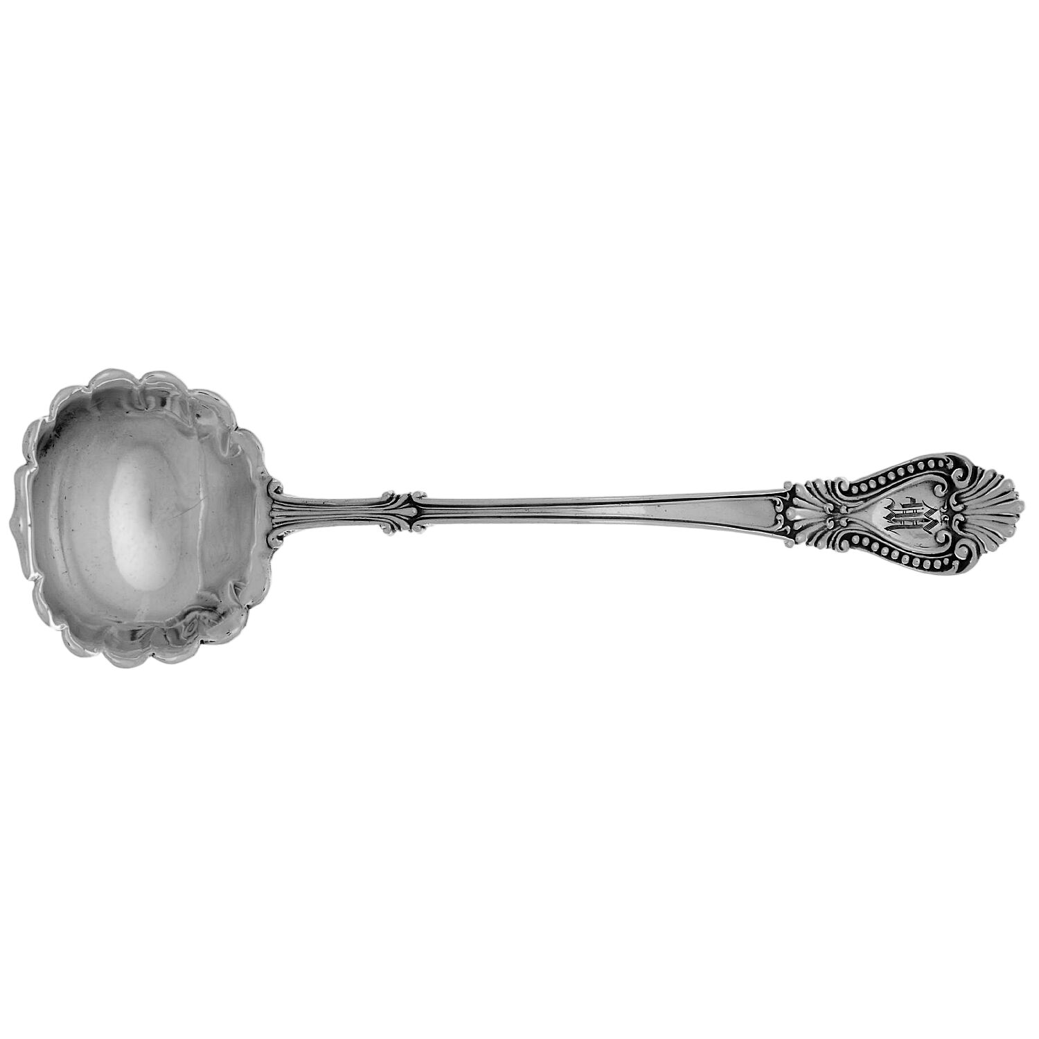 Bead (Sterling, 1890) Monogramed Solid Piece Cream Ladle by Watson-1