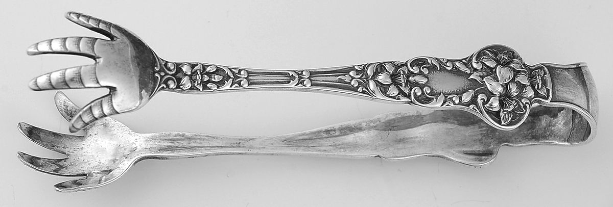 Bridal Flower (Sterling, 1910, No Monograms) Small Sugar Tongs by Watson-1