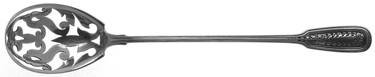 Colonial-Engraved (Sterling, 1917) Pierced Bowl Short Handle Olive Spoon by Watson-1