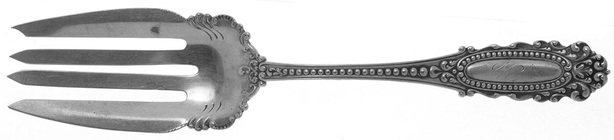 Eugenie (Sterling, 1895) Monogram Small Solid Cold Meat Serving Fork by Watson-1