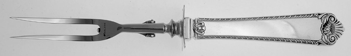 George II Rex-Handchsd (Sterling, 1936) Lg Carving/Roast Fork-Stn Prong w/Sterling Guard by Watson-1