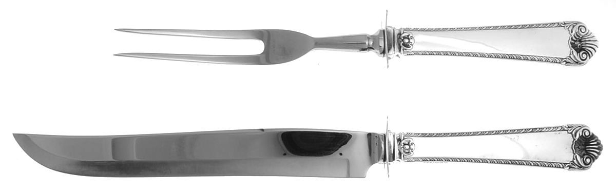 George II Rex-Handchsd (Sterling, 1936) (2 Pc)Carving Set-Lg Stnbl/Roast w/Sterling Guard by Watson-1