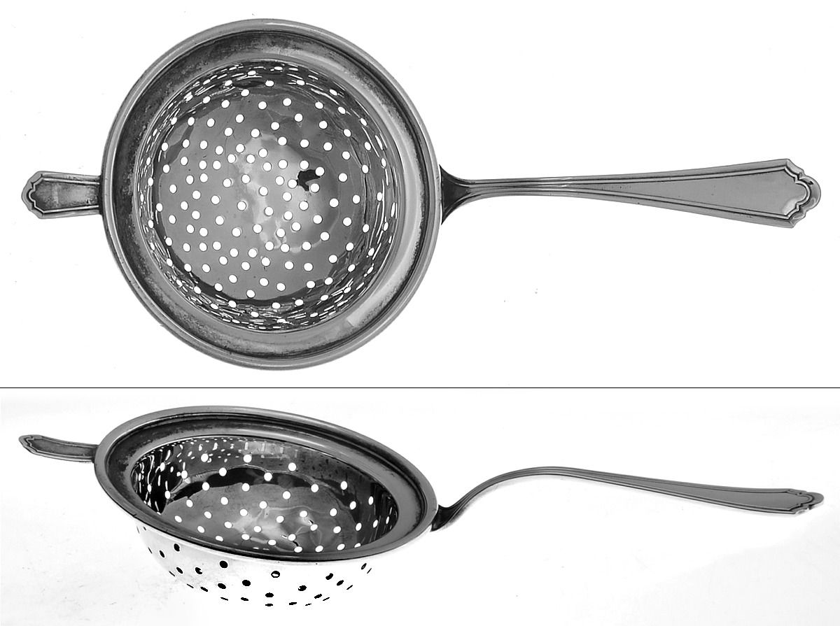 John Alden (Sterling, 1911, Monograms) Solid Individual Overcup Tea Strainer by Watson-1