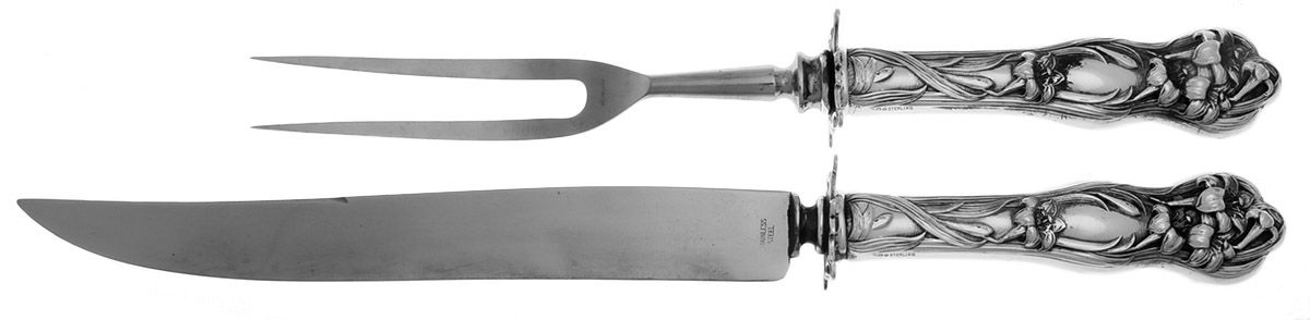 Lily (Sterling, 1902, No Monograms) Large 2-Piece Roast Carving Set w/Stainless Blade by Watson-1