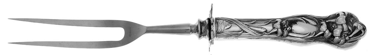 Lily (Sterling, 1902, No Monograms) Large Stainless-Prong Roast Carving Fork by Watson-1