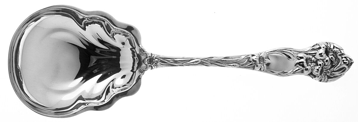 Lily (Sterling, 1902, No Monograms) Large Solid Berry/Casserole Spoon by Watson-1