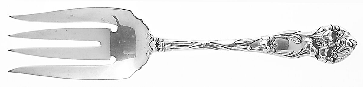 Lily (Sterling, 1902, No Monograms) Medium Solid Cold Meat Serving Fork by Watson-1