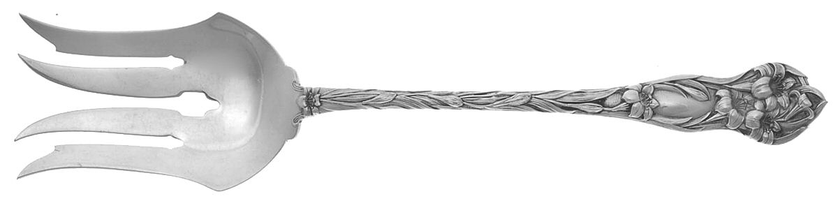 Lily (Sterling, 1902, No Monograms) Oversize Solid Salad Servng Fork by Watson-1