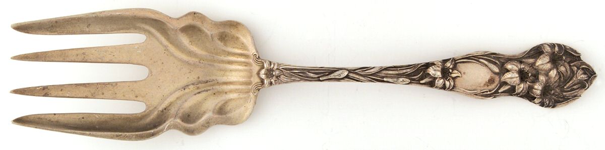 Lily (Sterling, 1902, No Monograms) Large Solid Fish Serving Fork by Watson-1