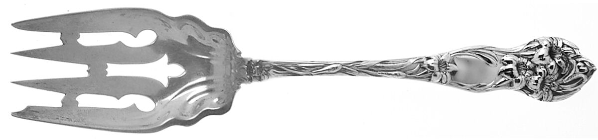Lily (Sterling, 1902, No Monograms) Medium Solid Cold Meat Serving Fork by Watson-1
