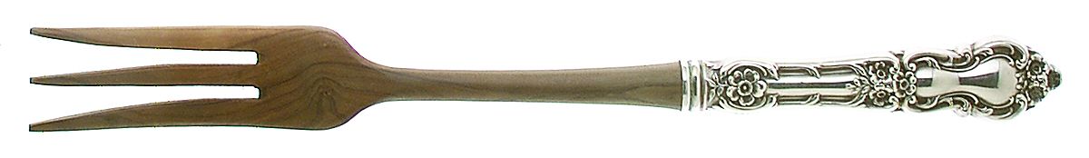 Meadow Rose (Sterling, 1907, No Monos) Salad Serving Fork with Wooden Prongs by Wallace Silver-1
