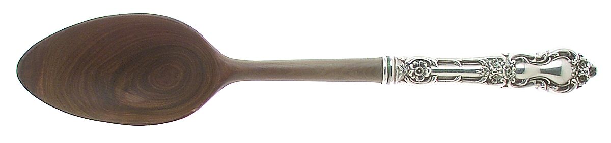 Meadow Rose (Sterling, 1907, No Monos) Salad Serving Spoon with Wooden Bowl by Wallace Silver-1
