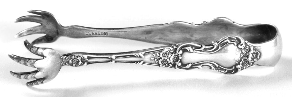 Meadow Rose (Sterling, 1907, No Monos) Large Sugar Tongs by Wallace Silver-1