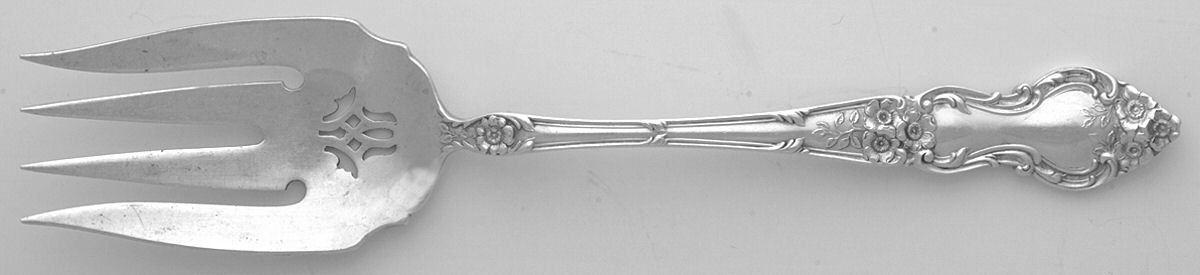 Meadow Rose (Sterling, 1907, No Monos) Medium Solid Cold Meat Serving Fork by Wallace Silver-1
