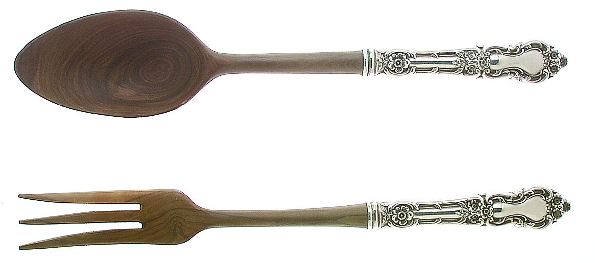 Meadow Rose (Sterling, 1907, No Monos) Wooden Bowl 2-Piece Salad Set by Wallace Silver-1