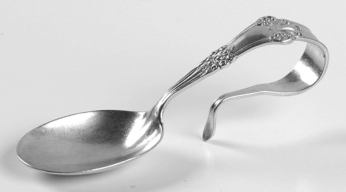 Olympia (Sterling, 1903, No Monogram) Curved Handle Baby Spoon by Watson-1