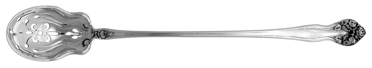 Wedding Rose (Sterling, 1900, No Monograms) Pierced Bowl Long Handle Olive Spoon by Watson-1