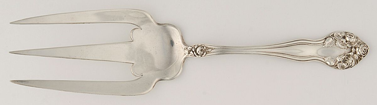 Wedding Rose (Sterling, 1900, No Monograms) Solid Toast Serving Fork by Watson-1