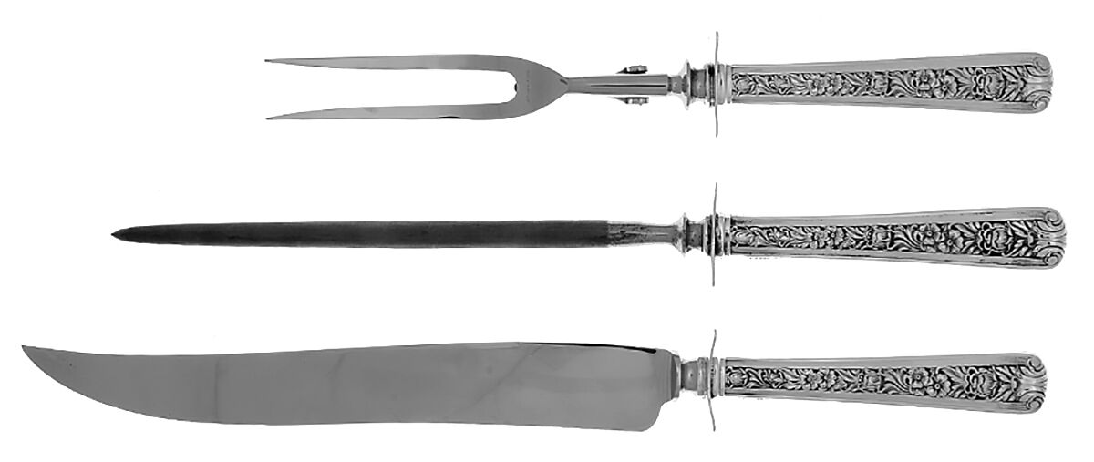 Windsor Rose (Sterling, 1940) (3 Pc)Carving Set-Lg Stnbl/Roast w/Sterling Guard by Watson-1